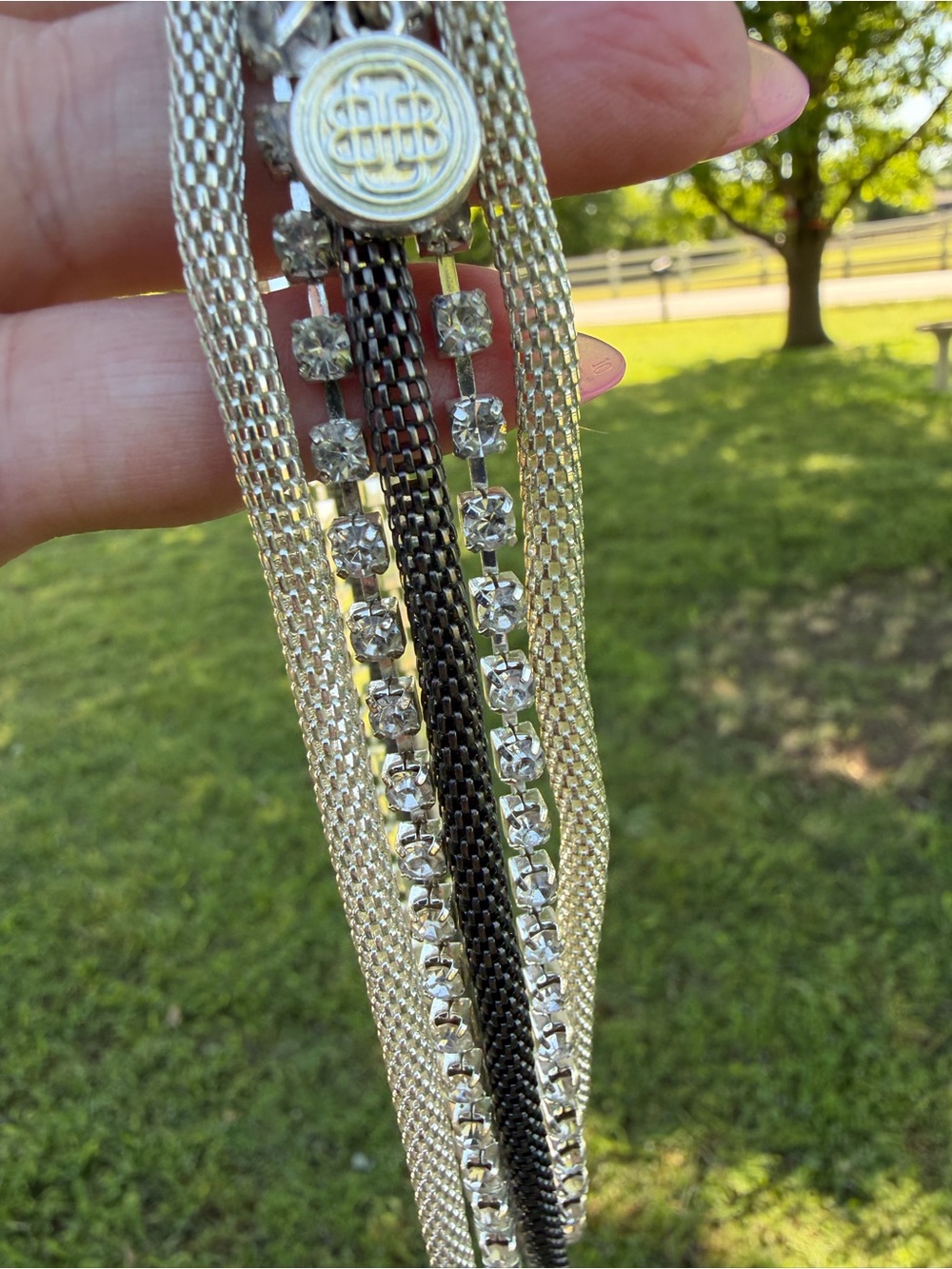 Silver Multi-Strand Crystal and Mesh necklace